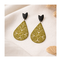 Boucles d'oreilles goutte verte en metal dentelé