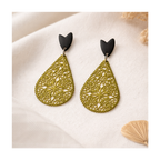 Boucles d'oreilles goutte verte en metal dentelé