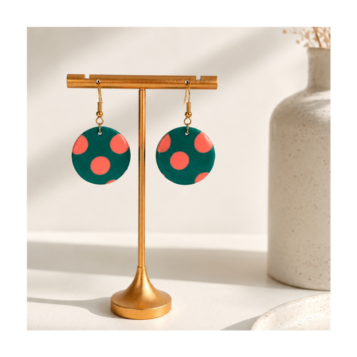 Boucles d'oreilles rondes avec gros pois corail