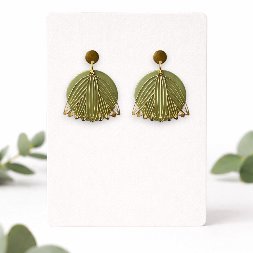 Boucles d'oreilles rondes avec tulipe dorée