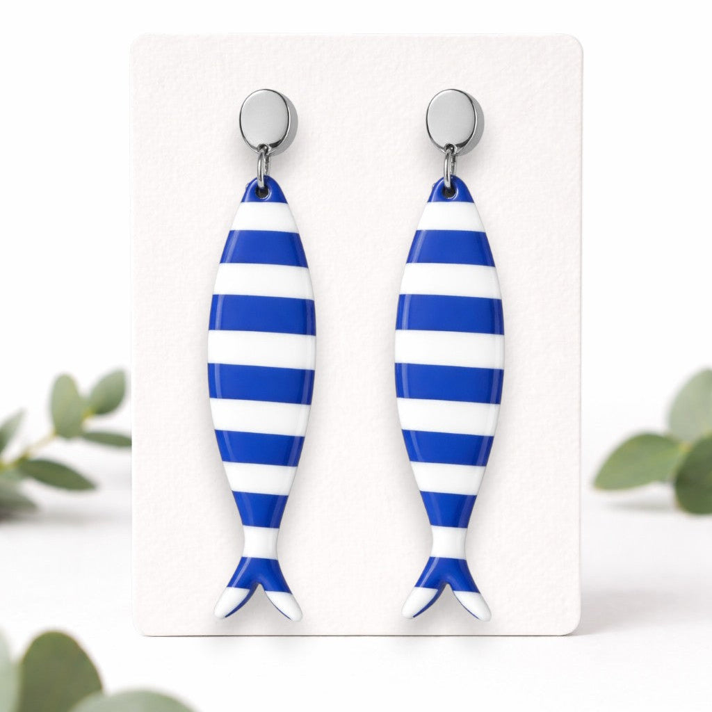 Boucles d'oreilles poissons rayures marinière
