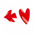 Broche oiseau et coeur rouge vernis