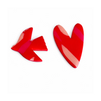 Broche oiseau et coeur rouge vernis
