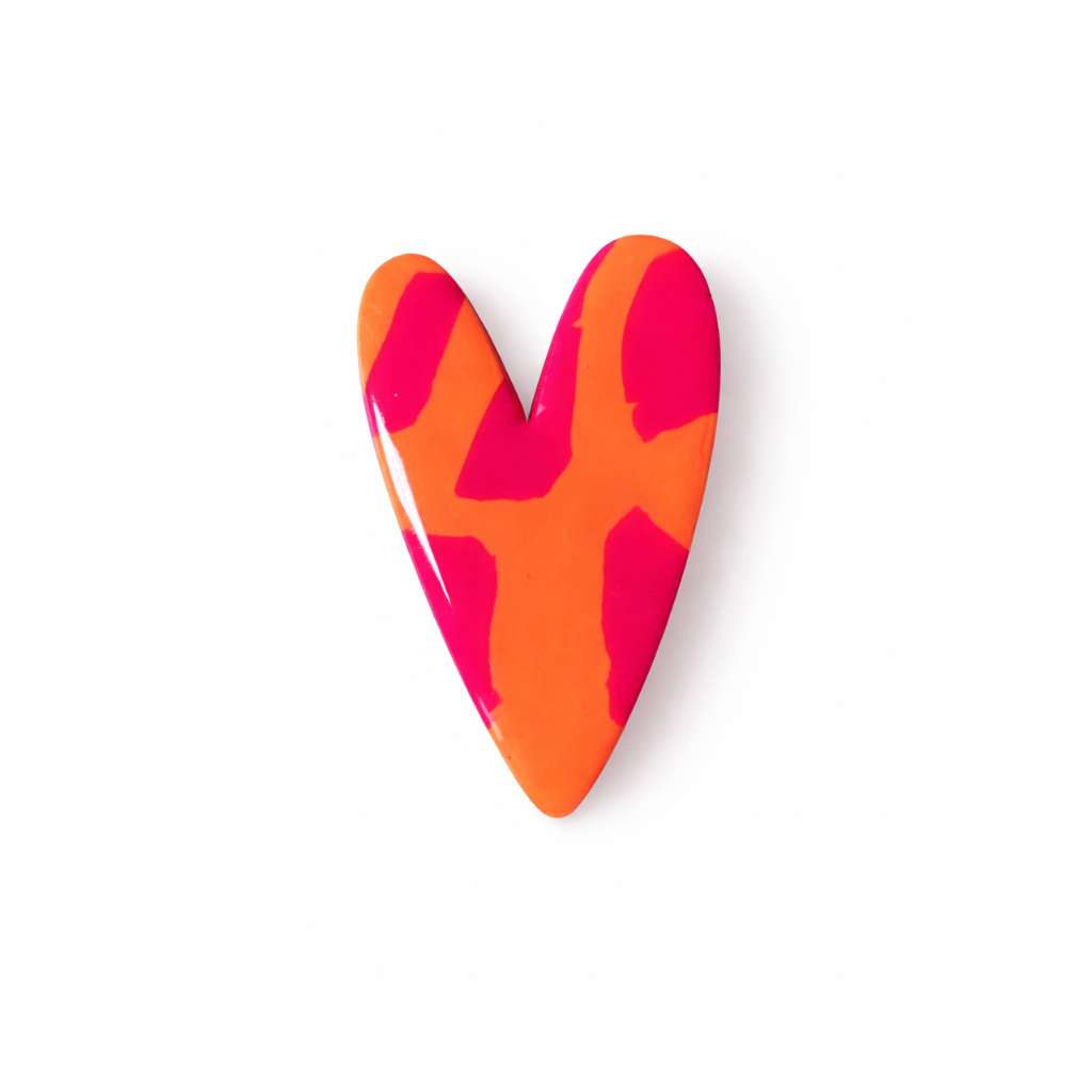 Broche coeur orange et rose vernis
