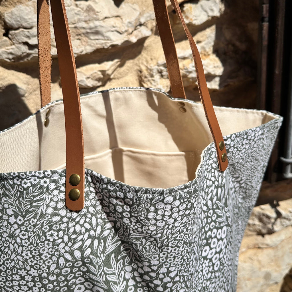 Sac cabas coton fleurs des champs vert