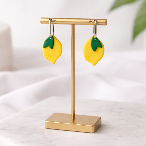 Boucles d'oreilles créoles et pampille citron