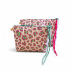 Trousse de toilette double gaze leopard blanc et rose