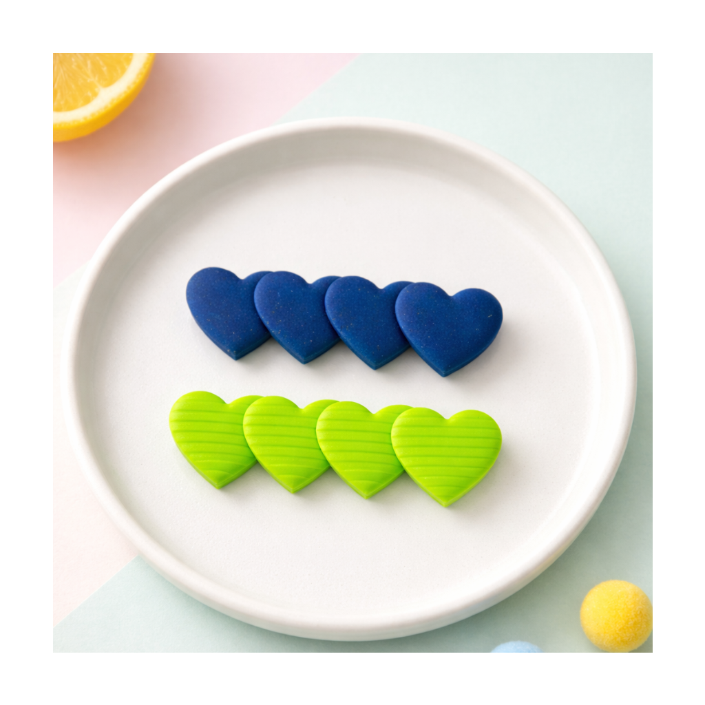 Barrettes coeurs verts ou bleus