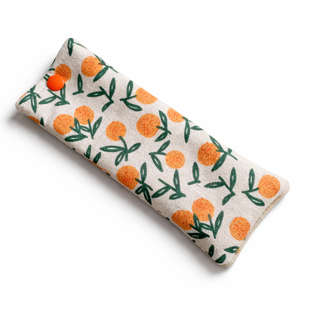 Étui à lunettes en lin imprimé oranges