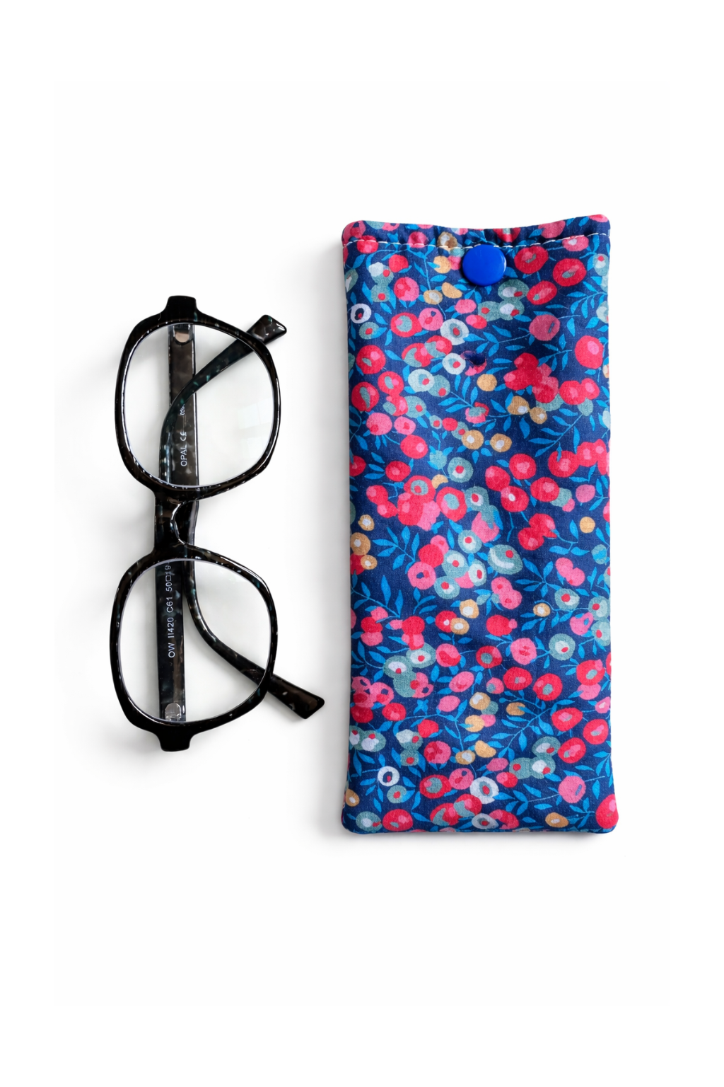 Étui à lunettes liberty baies rouges et bleues