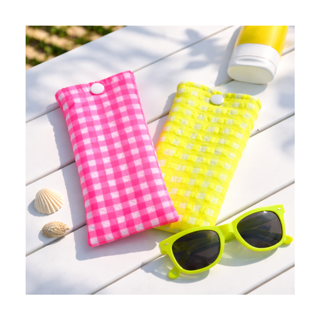 Étui à lunettes tissu gaufré vichy fluo