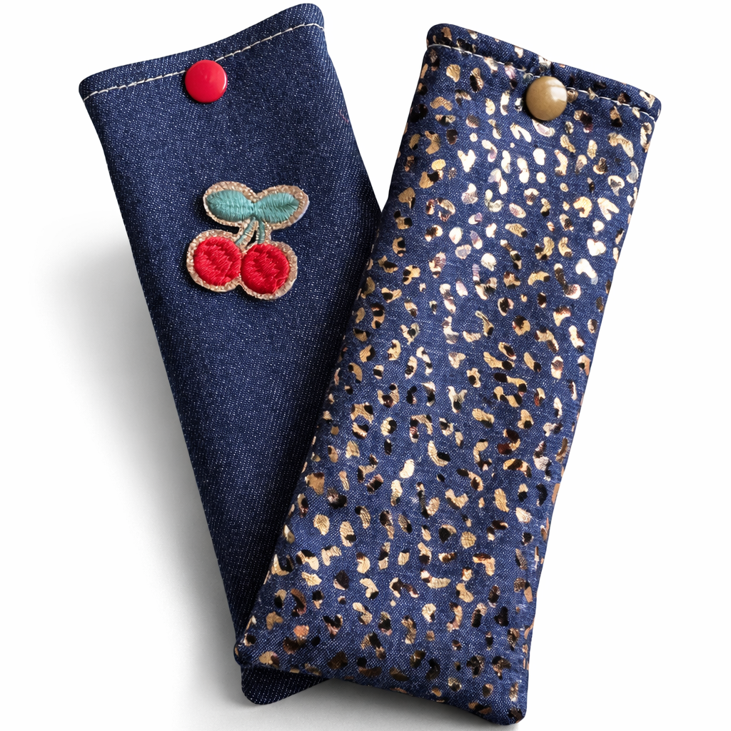 Étui à lunettes en jean leopard ou cerise
