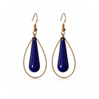 boucles d'oreilles goutte bleue anneau doré diamanté