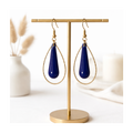 boucles d'oreilles goutte bleue anneau doré diamanté