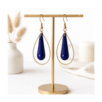 boucles d'oreilles goutte bleue anneau doré diamanté