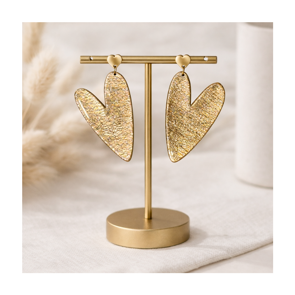 boucles d'oreilles grand coeur doré