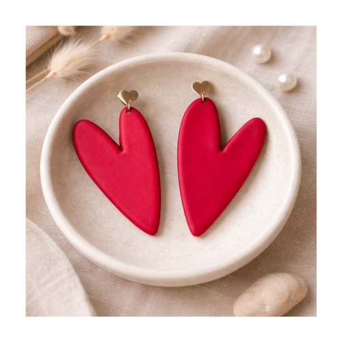 Boucles d'oreilles grands coeurs rouges
