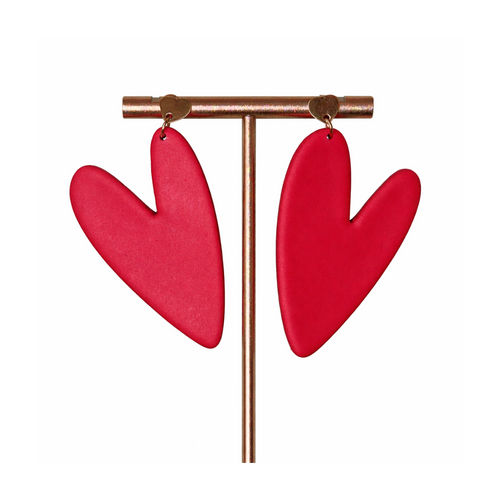 Boucles d'oreilles grands coeurs rouges
