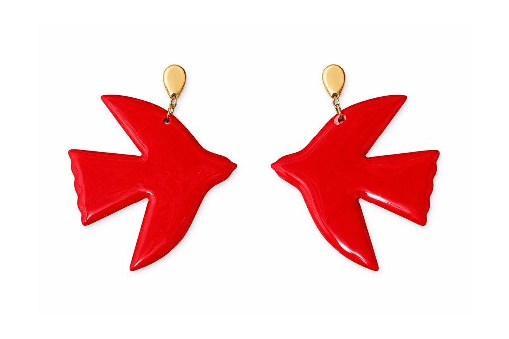 Boucles d'oreilles grands oiseaux rouges