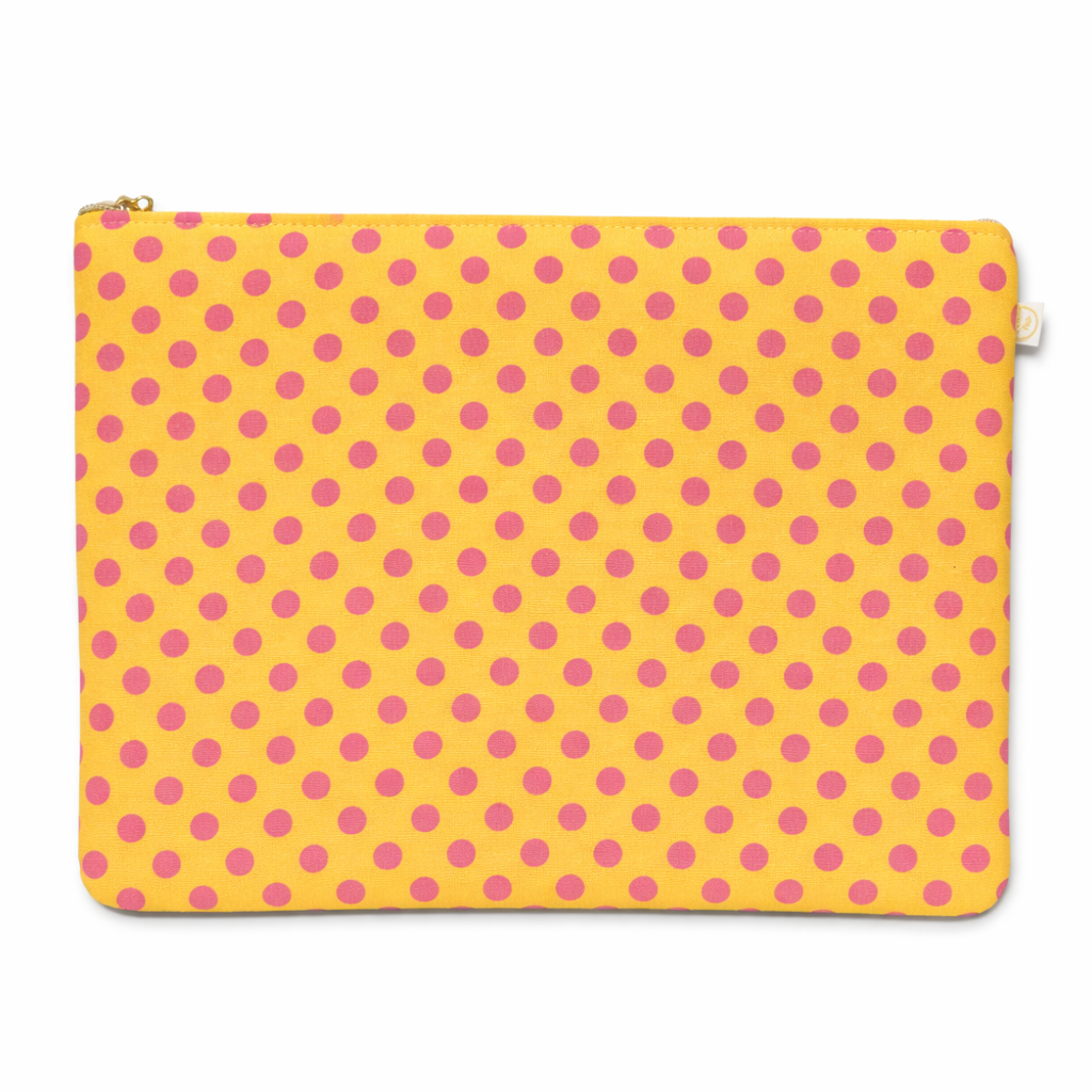 Housse d'ordinateur portable jaune aux pois roses