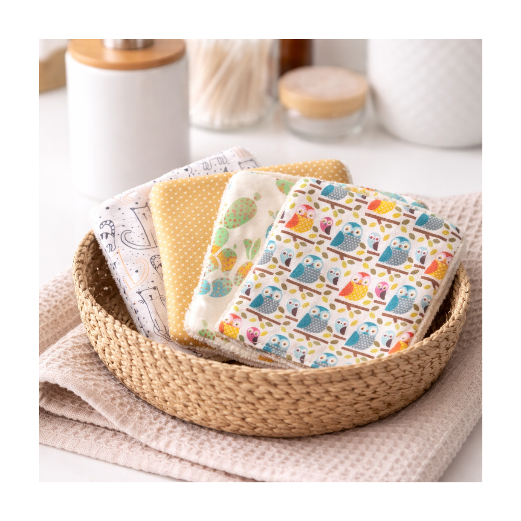 Lot de 4 lingettes démaquillantes hiboux