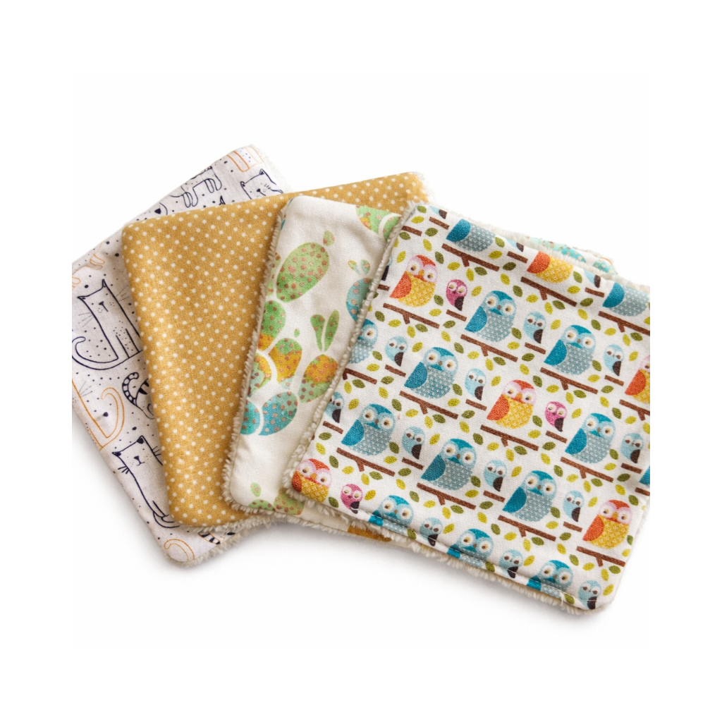 Lot de 4 lingettes démaquillantes hiboux
