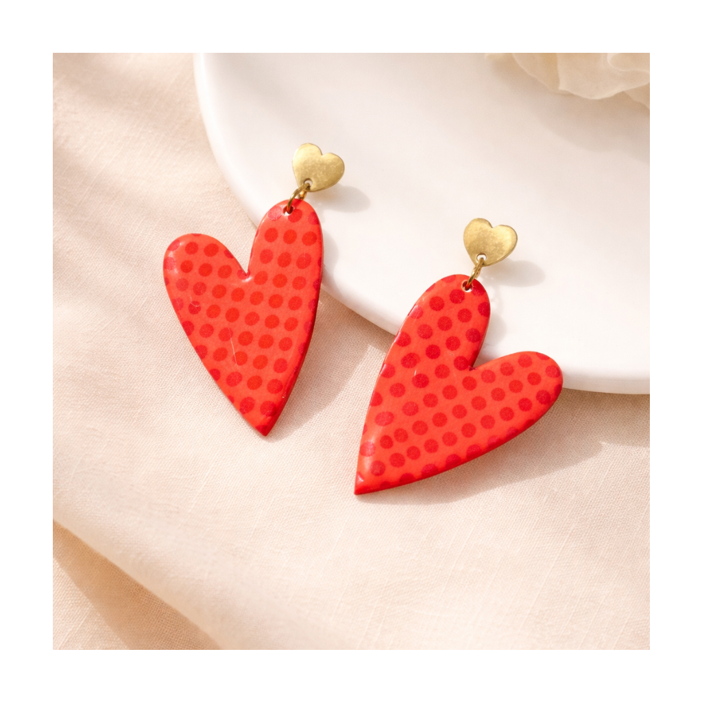 Boucles d'oreilles coeur à pois