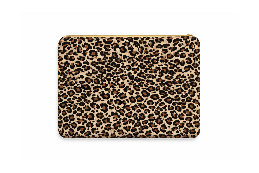 Housse d'ordinateur portable en lin leopard