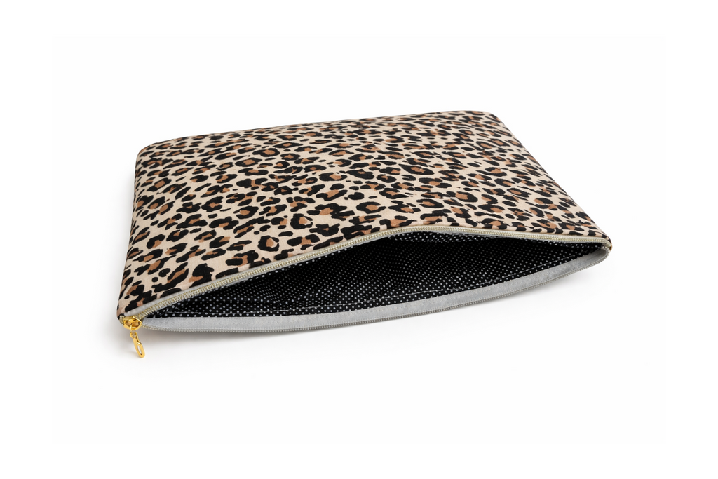 Housse d'ordinateur portable en lin leopard