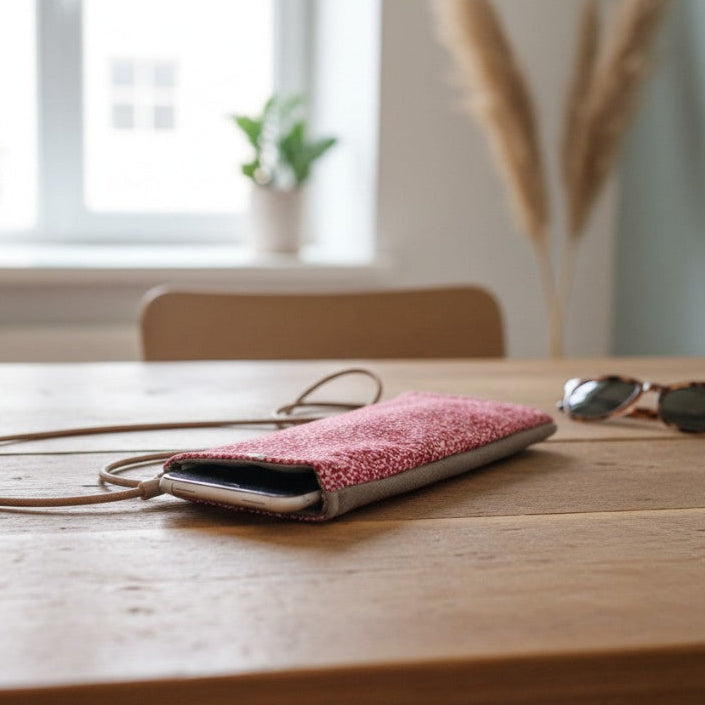 Pochette téléphone à bandoulière petites fleurs rouges