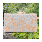 Trousse sérigraphie fleurs fluo et pois violets
