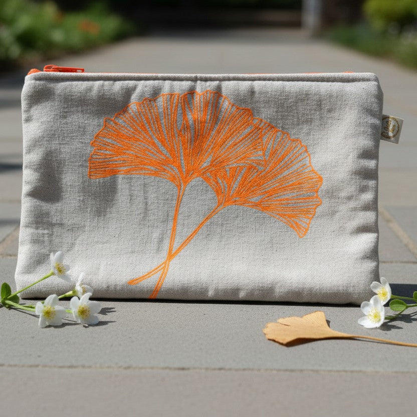 Trousse sérigraphie fleurs orange fluo