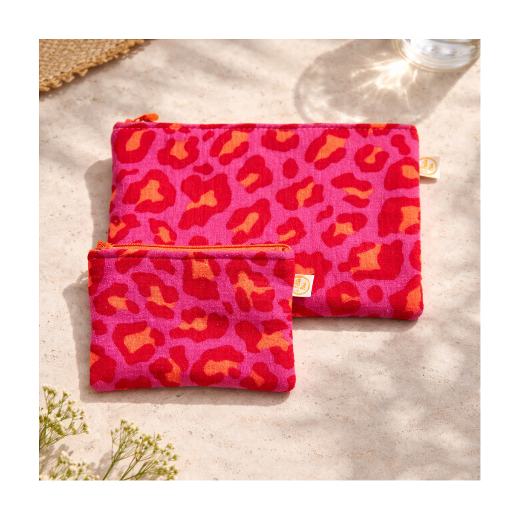 Trousse gaze de coton léopard fushia