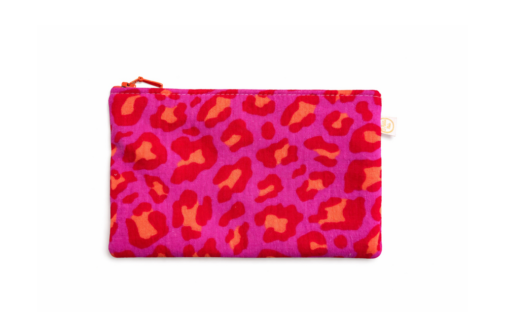 Trousse gaze de coton léopard fushia