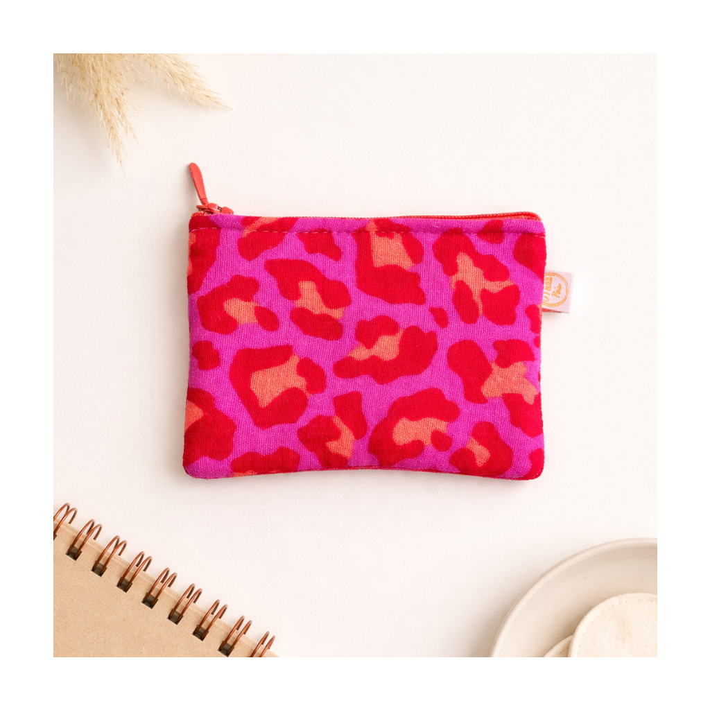 Trousse gaze de coton léopard fushia