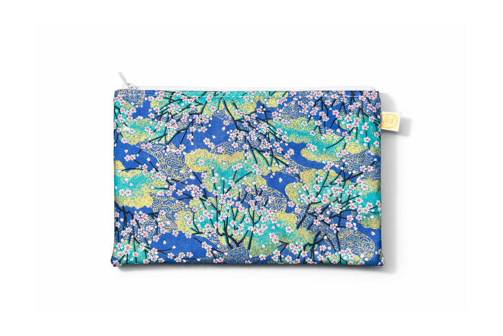 Trousse tissu japonais fleurs de cerisier bleu
