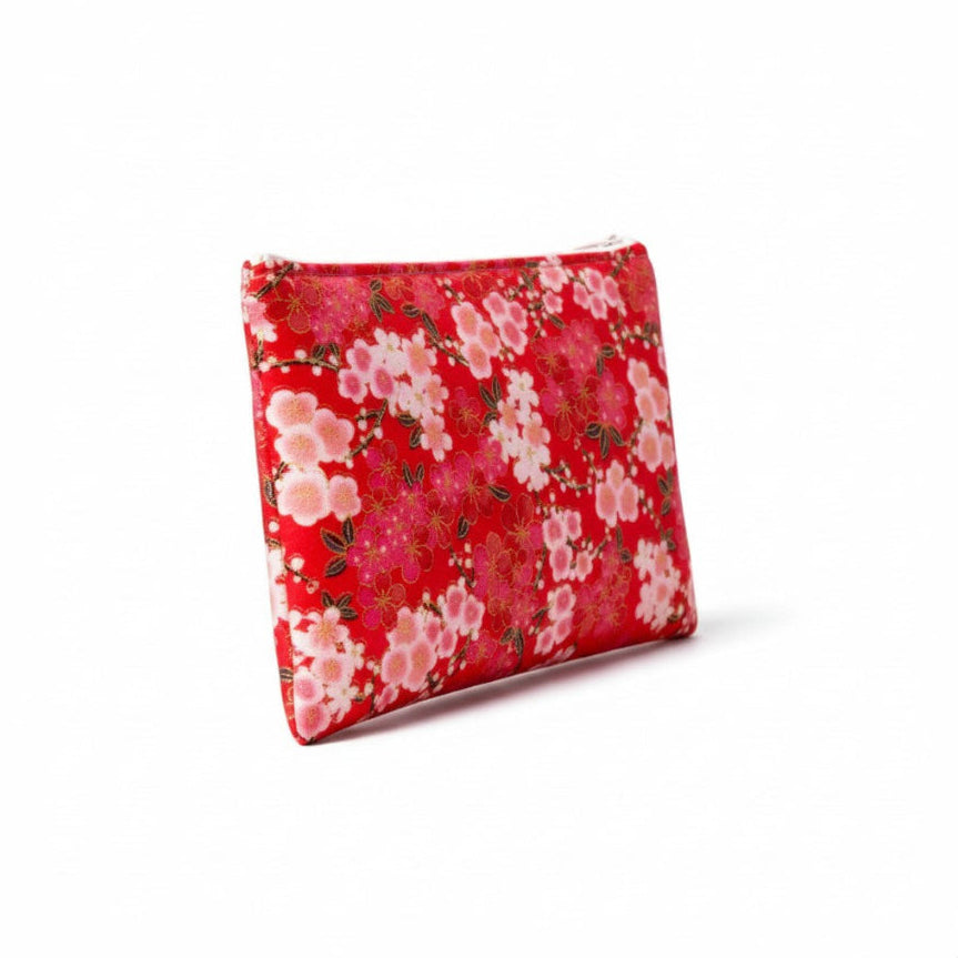 Trousse tissu japonais fleurs de cerisier rouge