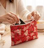 Trousse tissu japonais fleurs de cerisier rouge
